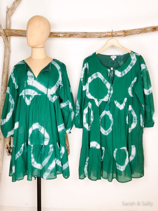 Kleid Bio Baumwolle Dunkelgrün Batik