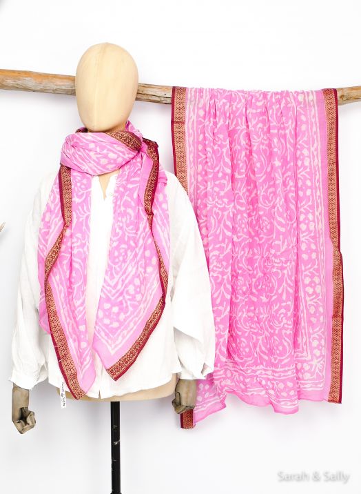 Tuch Bio Baumwolle Lieblingsmuster Pink mit Borte